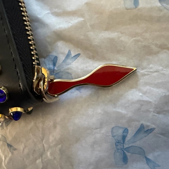 Christian Louboutin Black Studded Zip Wallet with Multicolor Gem Studs - Picture 2 of 8